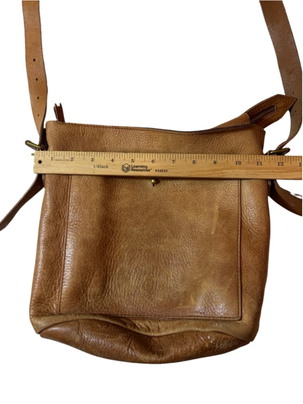 Madewell Tan Brown Leather Crossbody Bag Zip Top Messenger Shoulder Purse - Picture 3 of 10